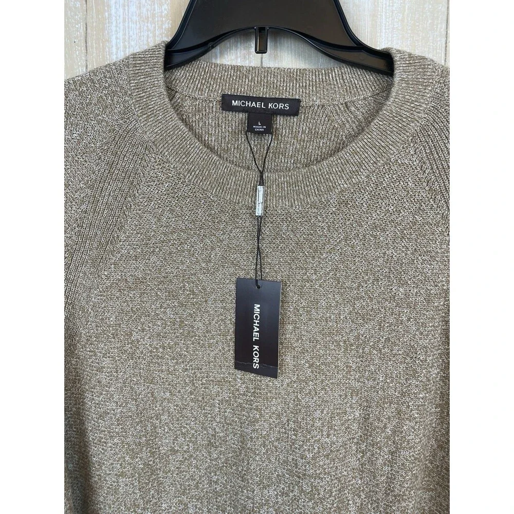Michael Kors Men's L Modern-Fit Textured Mouline Sweater Dark Camel
